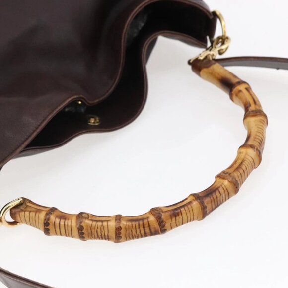 GUCCI Bamboo Shoulder Bag Leather 2way Brown Auth - Picture 7 of 16